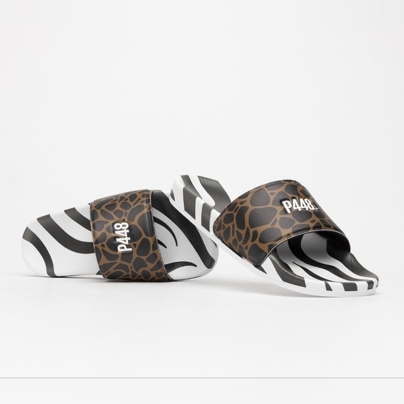 P448 W Super Zebra Leopard Pool Sandal Slide - Picture 1 of 8
